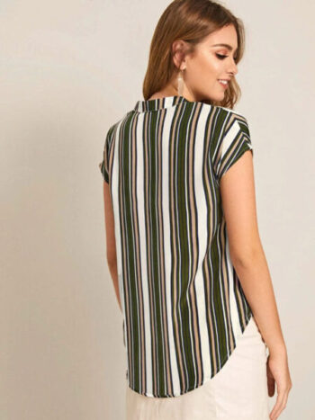 Blusa rayas verdes, blancas y beige - Imagen 4