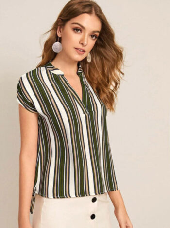 Blusa rayas verdes, blancas y beige - Imagen 2
