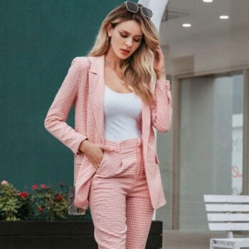 Blazer rosa cuadros blancos