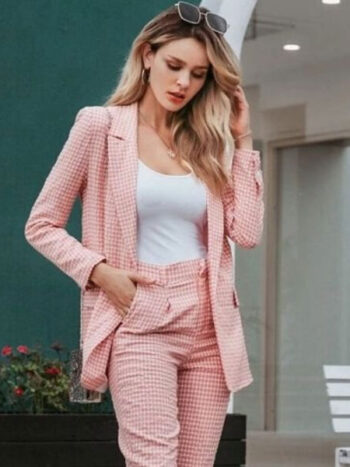 Blazer rosa cuadros blancos