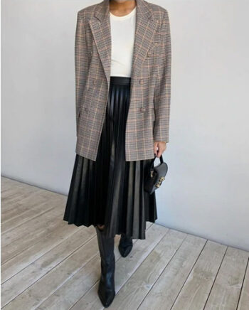 Blazer cuadros beige y marrón - Imagen 2