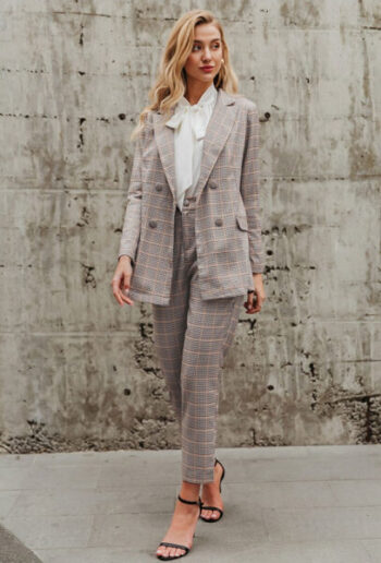 Blazer cuadros beige y marrón