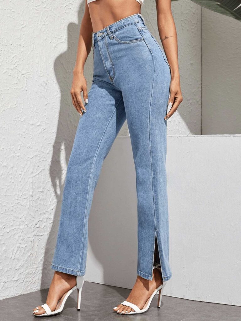 Denim celeste acampanado con abertura – BellayVale
