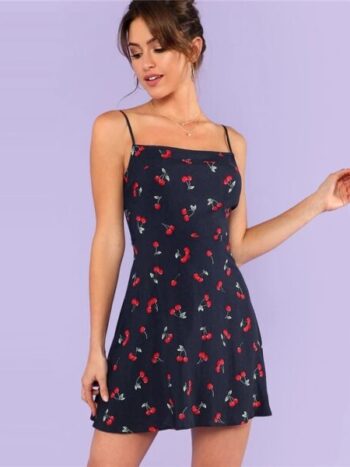 Vestido azul marino cerezas