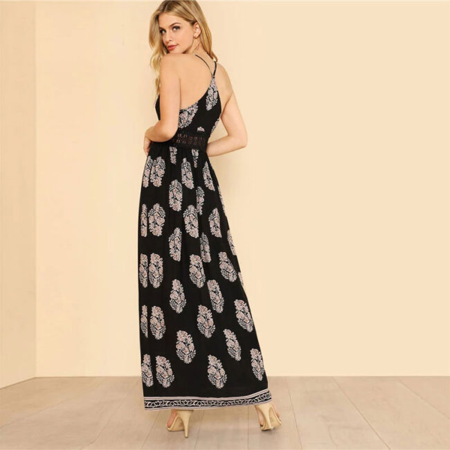 Maxi Vestido negro detalles plumas blancas - Imagen 2