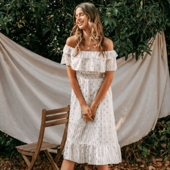 Vestido blanco puntos dorados