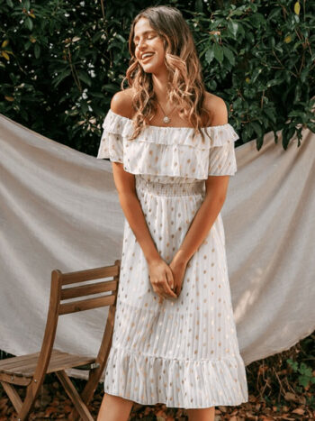 Vestido blanco puntos dorados