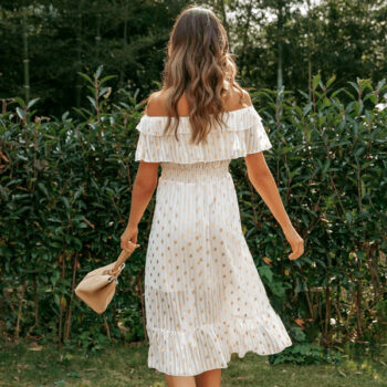 Vestido blanco puntos dorados - Imagen 4