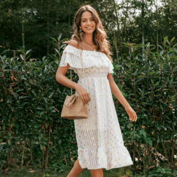 Vestido blanco puntos dorados - Imagen 2