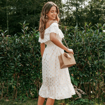 Vestido blanco puntos dorados - Imagen 3