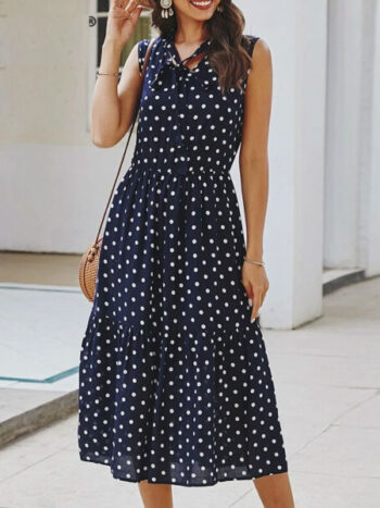 Vestido midi azul marino puntos blancos
