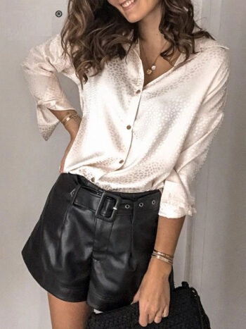 Blusa beige satinada leopardo