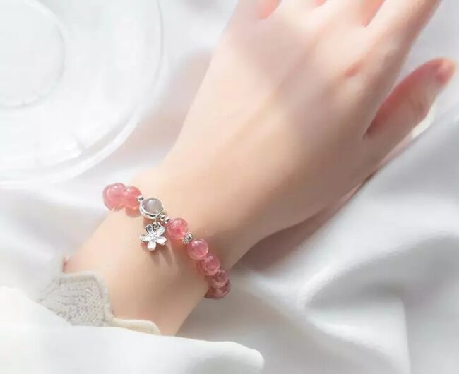 Pulsera perlas granate con puntos plata - Imagen 4