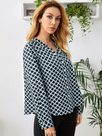 Blusa de rombos negros y puntos celestes - Imagen 2
