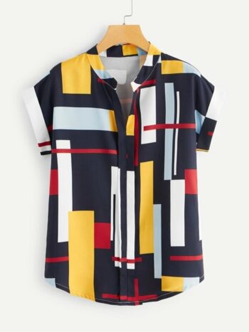 Blusa azul cuadros de colores