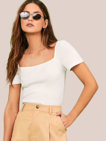 Camiseta blanca manga corta de canalé