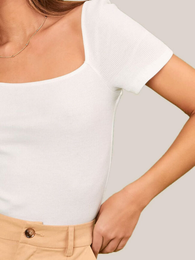 Camiseta blanca manga corta de canalé - Imagen 4