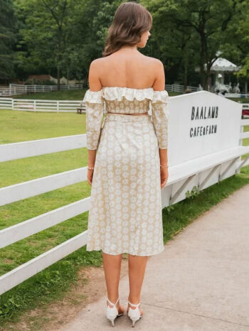 Vestido dos piezas beige flores blancas - Imagen 4