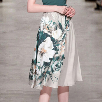 Falda beige flores verdes - Imagen 3