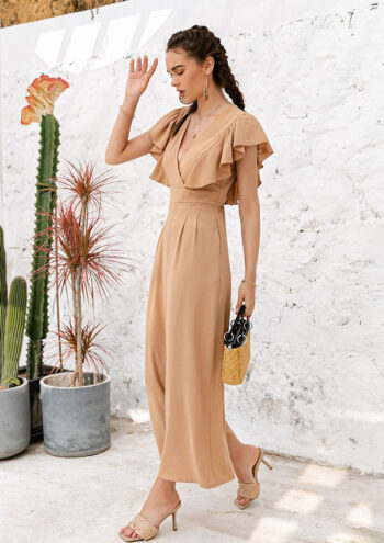 Enterizo beige acampanado y flecos en hombro - Imagen 5
