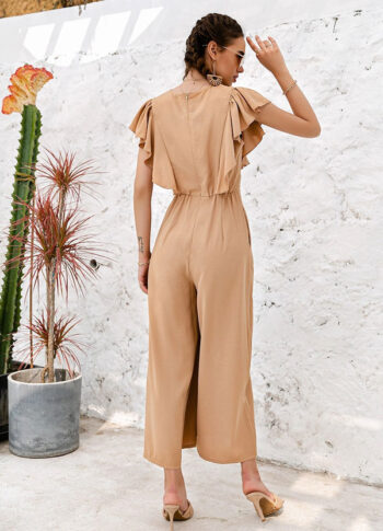 Enterizo beige acampanado y flecos en hombro - Imagen 6