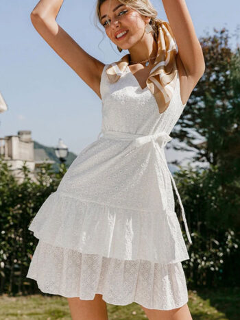 Vestido blanco encaje de flecos