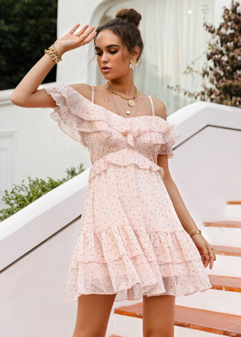 Vestido rosa bebé off shoulder - Imagen 3