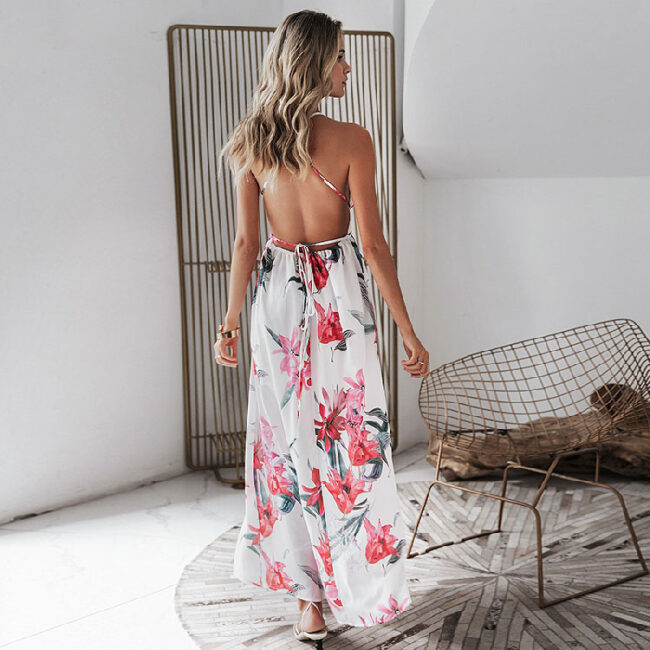 Maxi vestido blanco flores rojas - Imagen 3