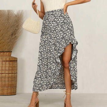 Falda floral asimétrica de volantes - Imagen 2