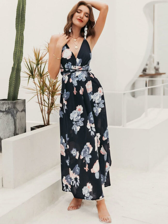 Maxi vestido azul de flores blancas - Imagen 2