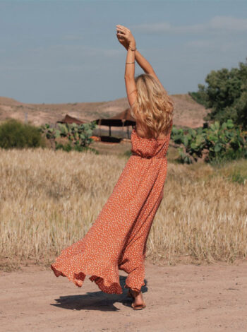 Vestido naranja de lunares con volantes y botones delanteros - Imagen 3