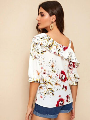Blusa blanca floreada 3/4 - Imagen 5