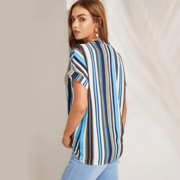 Blusa rayada blanco, azul, celeste y marrón - Imagen 2