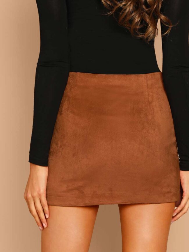 Falda piel de durazno camel - Imagen 4