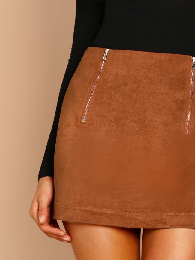 Falda piel de durazno camel - Imagen 3