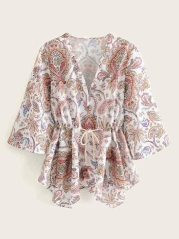 Blusa blanco hueso floreada soga