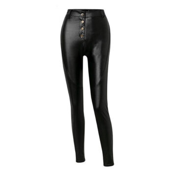 Pantalón de cuero PU con botones dorados - Imagen 4