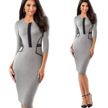 Vestido gris líneas negras cintura