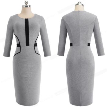 Vestido gris líneas negras cintura - Imagen 2