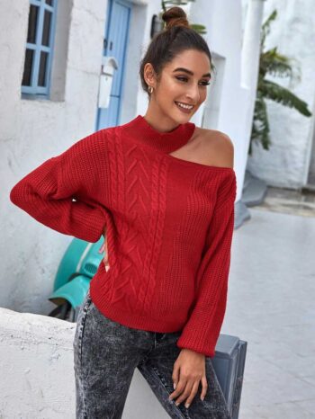Jersey tejido cuello asimétrico rojo