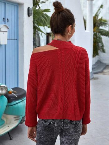 Jersey tejido cuello asimétrico rojo - Imagen 5