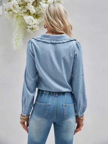 Blusa azul con volantes y lunares - Imagen 3