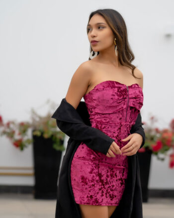 Vestido strapless aterciopelado - Imagen 3