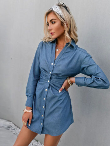 Vestido denim con botones dorados - Imagen 3