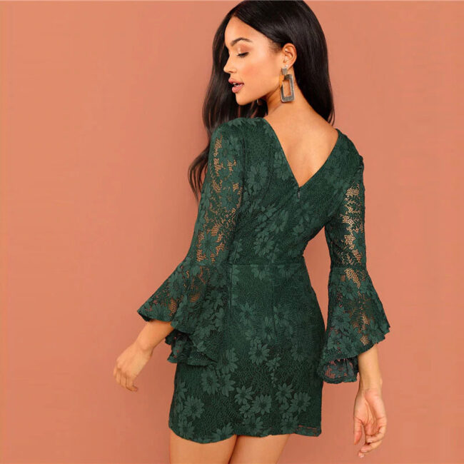 Vestido verde encaje fiesta - Imagen 3