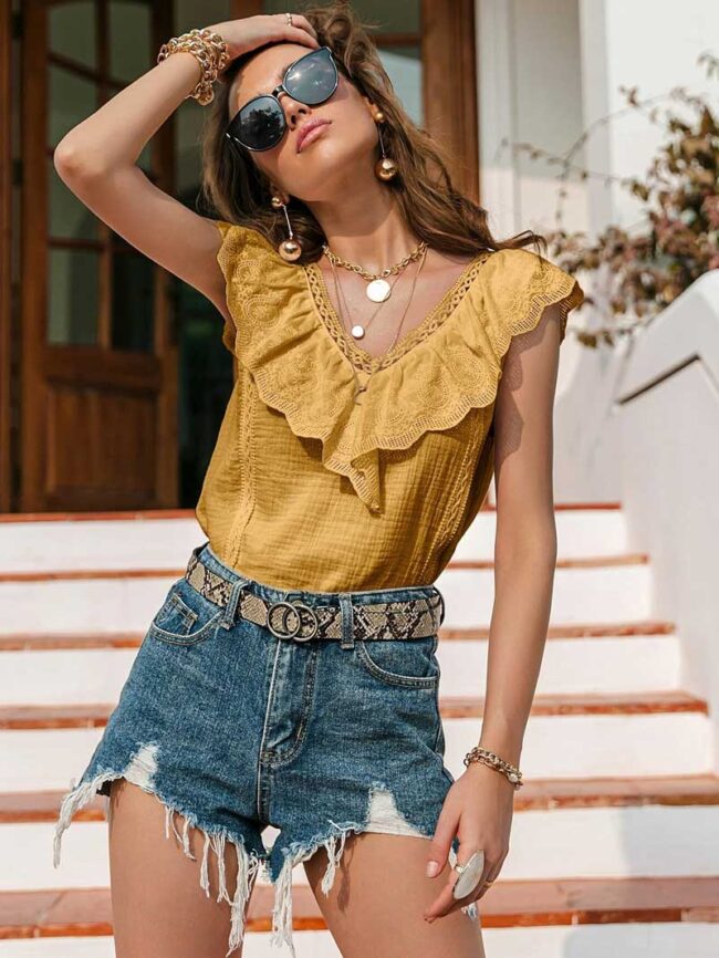 Blusa con flecos en V - Imagen 2