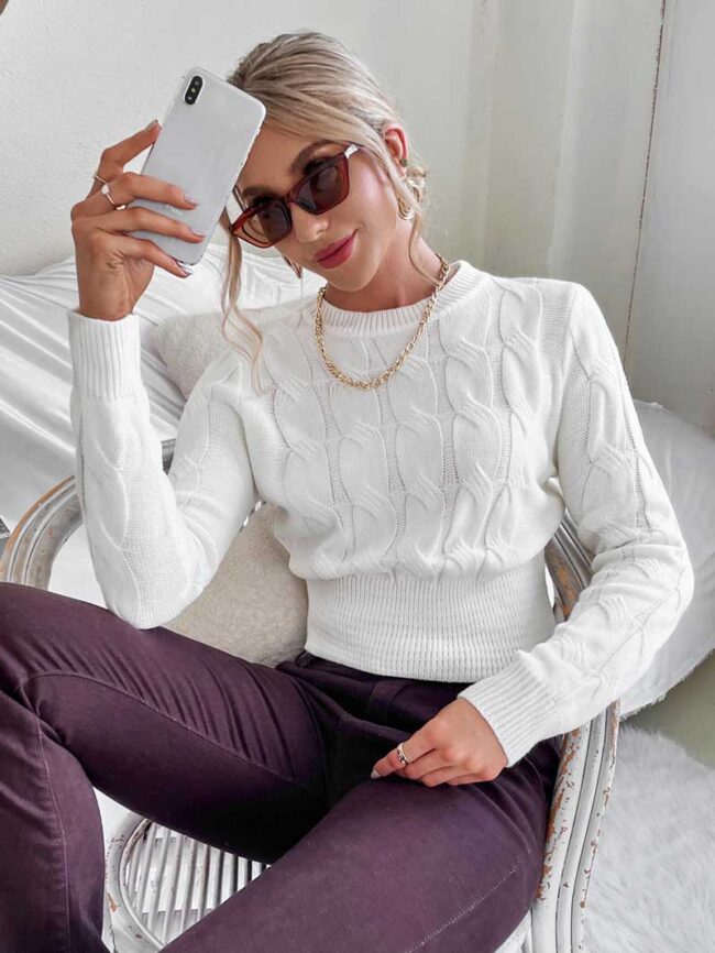Jersey ivory con pretina en cintura - Imagen 4