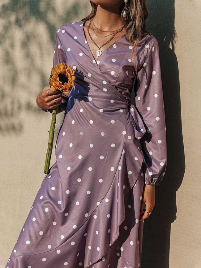 Vestido envolvente de lunares malva - Imagen 5