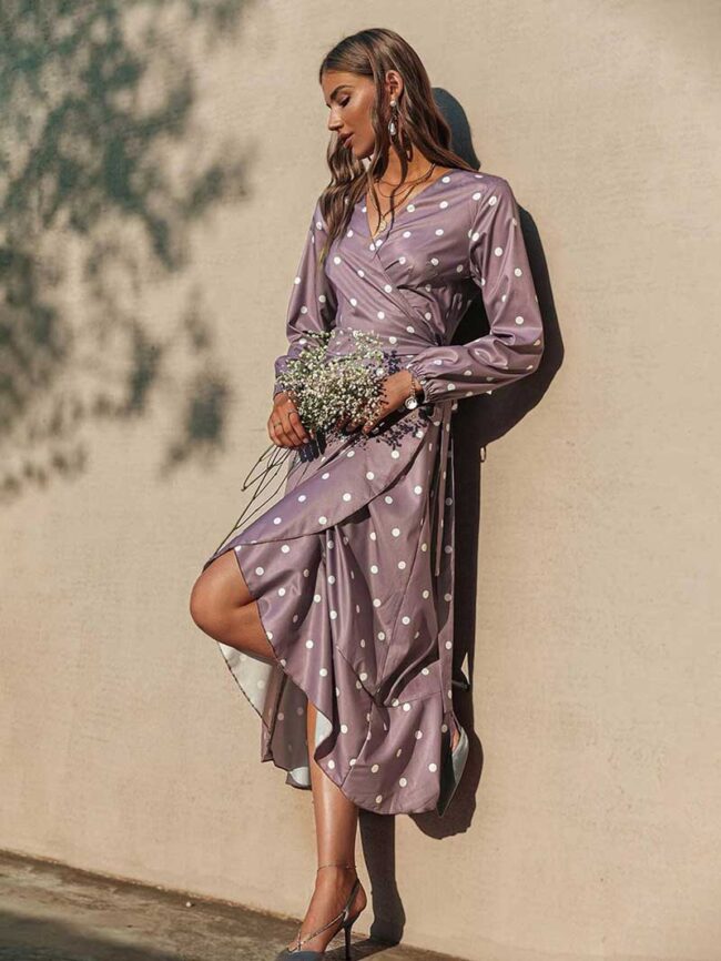 Vestido envolvente de lunares malva - Imagen 4