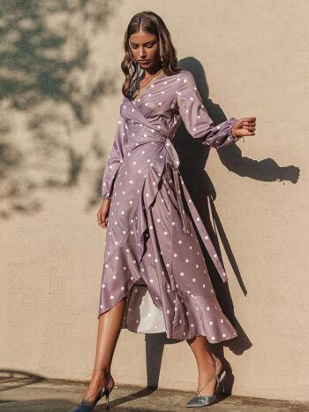 Vestido envolvente de lunares malva - Imagen 2